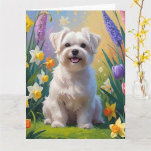 Maltese Dog Spring Flowers Painting Card
