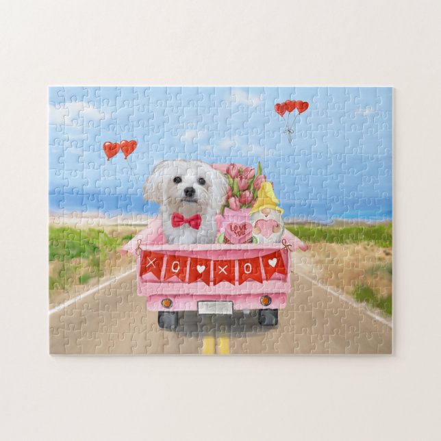 Maltese Dog Valentine's Day Truck Jigsaw Puzzle (Horizontal)