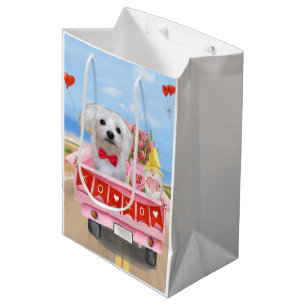 Maltese Dog Valentine's Day Truck Medium Gift Bag