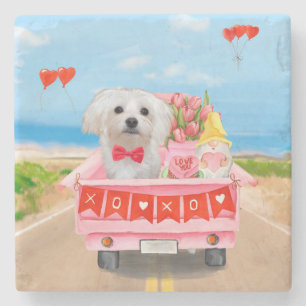 Maltese Dog Valentine's Day Truck Stone Coaster