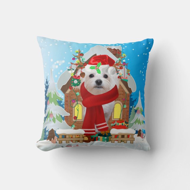 Maltese dog with Christmas gifts Cushion (Front)