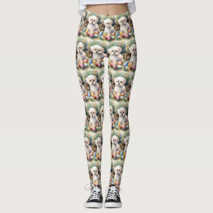 Maltese Dog with Easter Eggs Holiday  Leggings