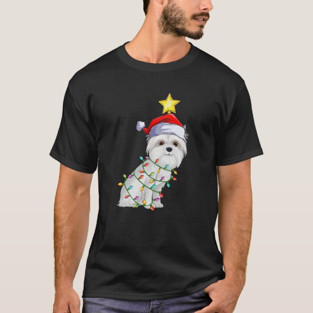 Maltese Dog Xmas Lighting Tree Matching Maltese Ch T-Shirt (Front)