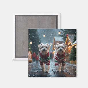 Maltese Dogs Christmas Snow Holiday Magnet