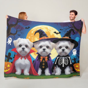 Maltese Dogs Pumpkin Halloween Funny Fleece Blanket