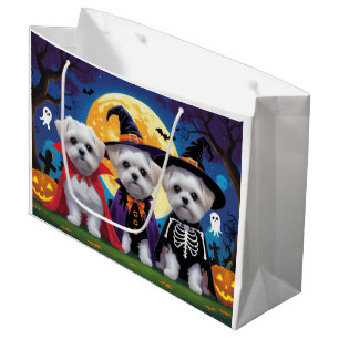 Maltese Dogs Pumpkin Halloween Funny Large Gift Bag