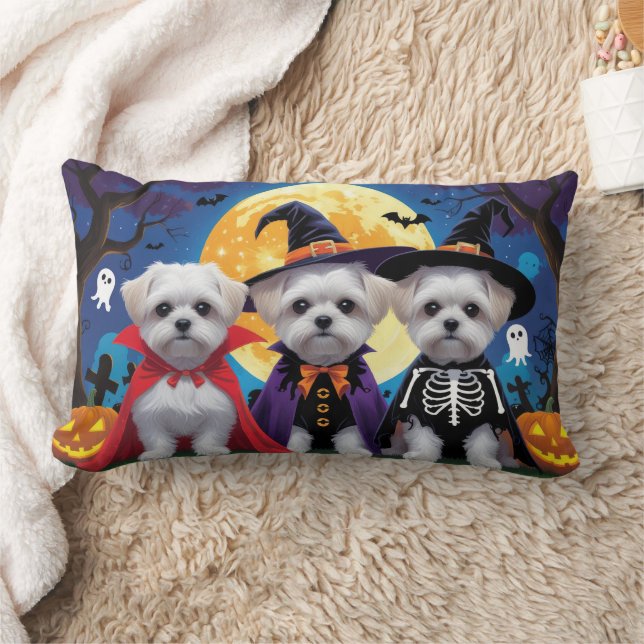 Maltese Dogs Pumpkin Halloween Funny Lumbar Cushion (Blanket)