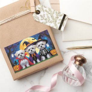 Maltese Dogs Pumpkin Halloween Funny Rectangular Sticker