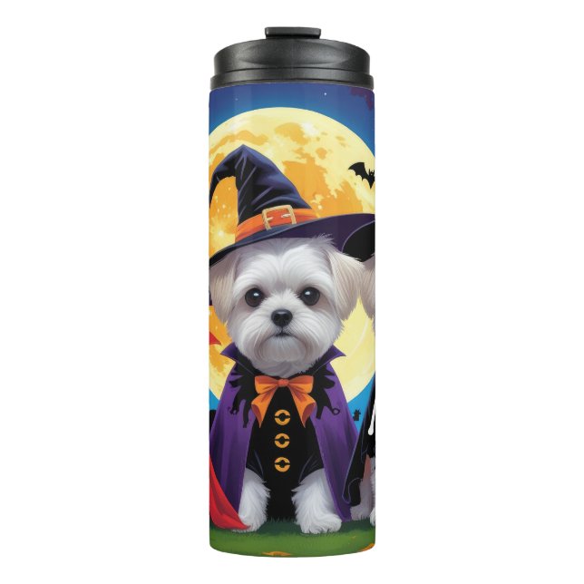 Maltese Dogs Pumpkin Halloween Funny Thermal Tumbler (Front)