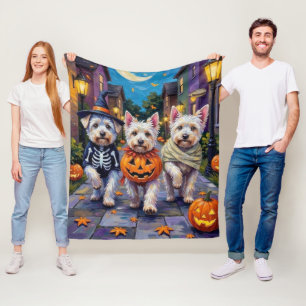 Maltese Dogs Trick-or-Treating Halloween Costumes Fleece Blanket