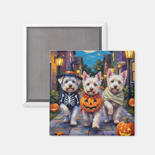 Maltese Dogs Trick-or-Treating Halloween Costumes Magnet