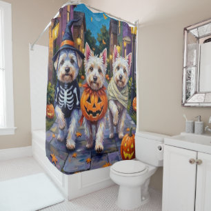Maltese Dogs Trick-or-Treating Halloween Costumes Shower Curtain