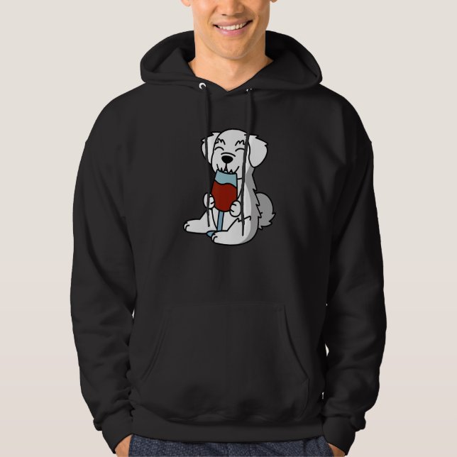 Maltese Drinking Wine Dog Hoodie (Front)