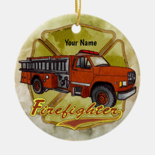Maltese firetruck firefighter ceramic tree decoration