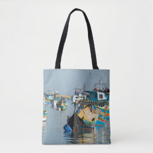 Maltese Fishing Boats Marsaxlokk In Malta Tote Bag