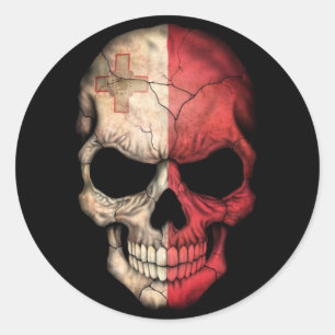Maltese Flag Skull on Black Classic Round Sticker
