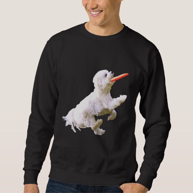 Maltese Frisbee Graphic Spitz Print Dog Sweatshirt (Front)