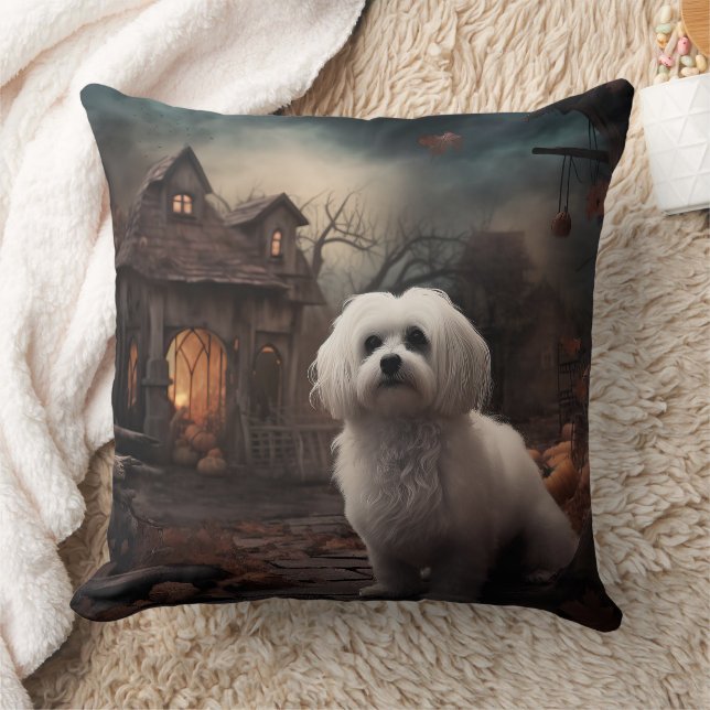 Maltese Halloween Scary Cushion (Blanket)