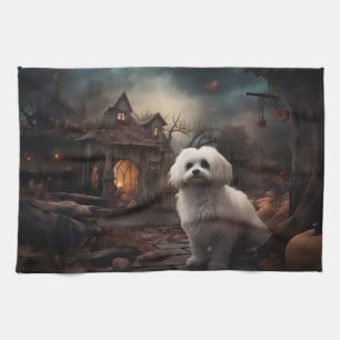 Maltese Halloween Scary Tea Towel