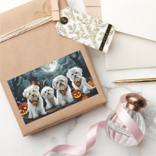 Maltese Halloween Spooky Rectangular Sticker