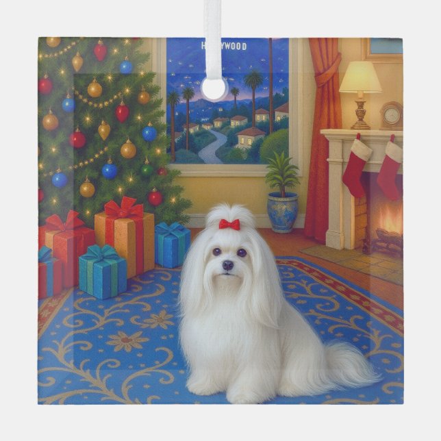 Maltese Holiday  Glass Tree Decoration (Front)