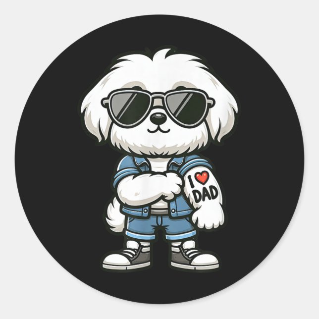 Maltese I Love Dad Funny Dog Tattoo  Classic Round Sticker (Front)