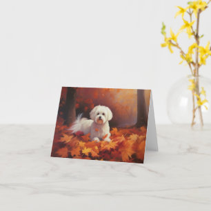 Maltese in Autumn Leaves Fall Inspire  Card
