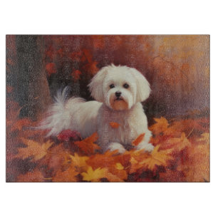 Maltese in Autumn Leaves Fall Inspire  Cutting Board
