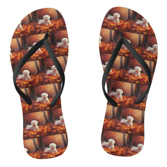 Maltese in Autumn Leaves Fall Inspire  Jandals (Footbed)
