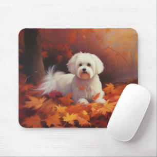Maltese in Autumn Leaves Fall Inspire Mouse Pad