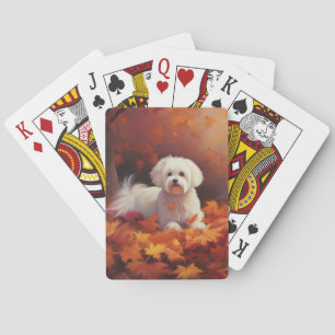 Maltese in Autumn Leaves Fall Inspire Playing Cards