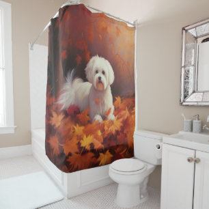 Maltese in Autumn Leaves Fall Inspire  Shower Curtain
