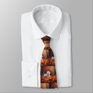 Maltese in Autumn Leaves Fall Inspire Tie