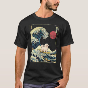 Maltese Japanese Kanagawa Wave Funny Surf Dog  T-Shirt