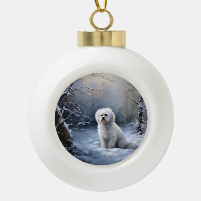 Maltese Let It Snow Christmas Ceramic Ball Christmas Ornament (Front)