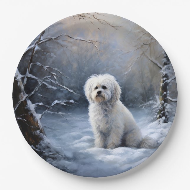 Maltese Let It Snow Christmas Paper Plate (Front)