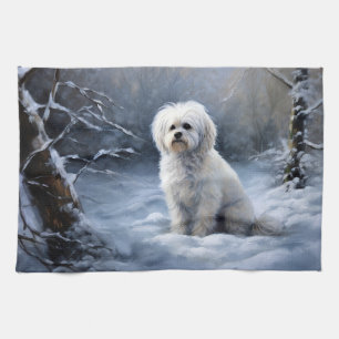 Maltese Let It Snow Christmas Tea Towel