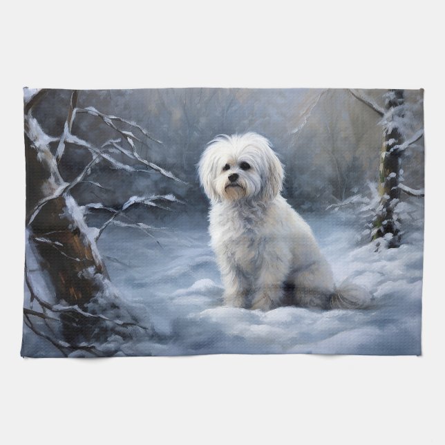 Maltese Let It Snow Christmas Tea Towel (Horizontal)
