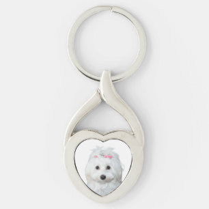 Maltese Lili in White Adorable Puppy  Key Ring