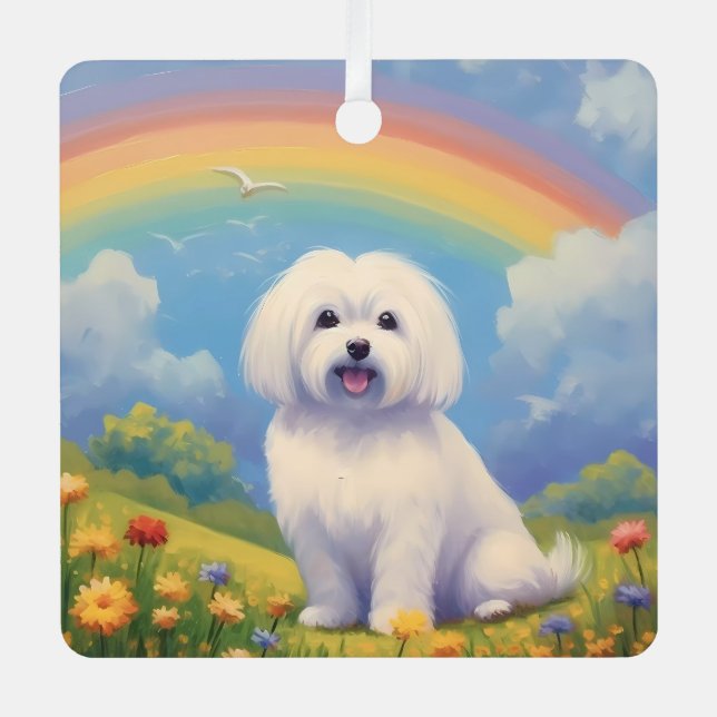 Maltese Memorial Custom Dog Name Rainbow Bridge Metal Tree Decoration (Front)