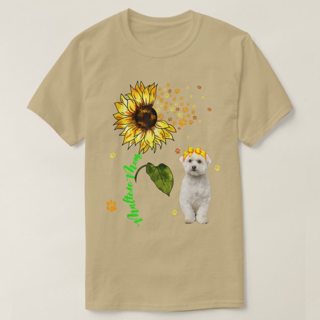 Maltese Mum Cute Sunflower Dog Paws Owner Lover Fa T-Shirt (Design Front)