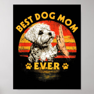 Maltese mum retro sunset funny dog mother's day  poster