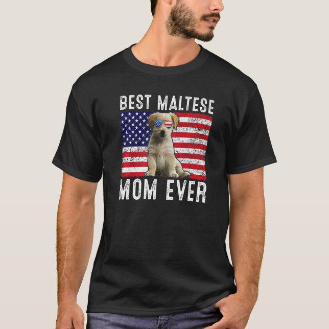 Maltese Mum Usa American Flag Maltese Dog  Owner T-Shirt (Front)