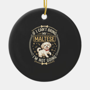 Maltese Not Going Dog Red Bow Tie Bone Frame Ceramic Tree Decoration
