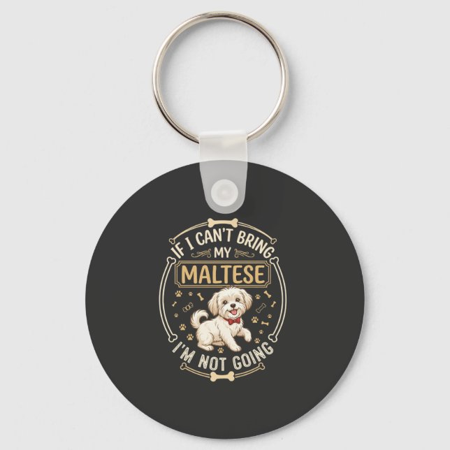 Maltese Not Going Dog Red Bow Tie Bone Frame Key Ring (Front)