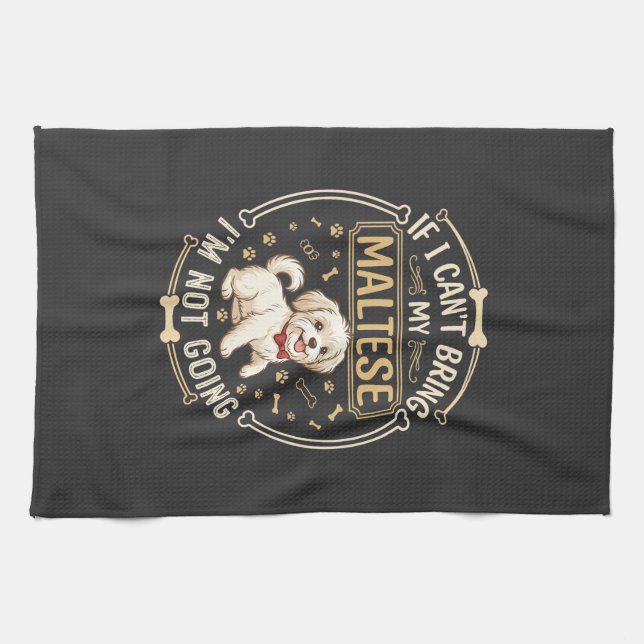 Maltese Not Going Dog Red Bow Tie Bone Frame Tea Towel (Horizontal)
