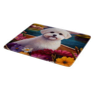 Maltese on a Paddle: A Scenic Adventure Cutting Board