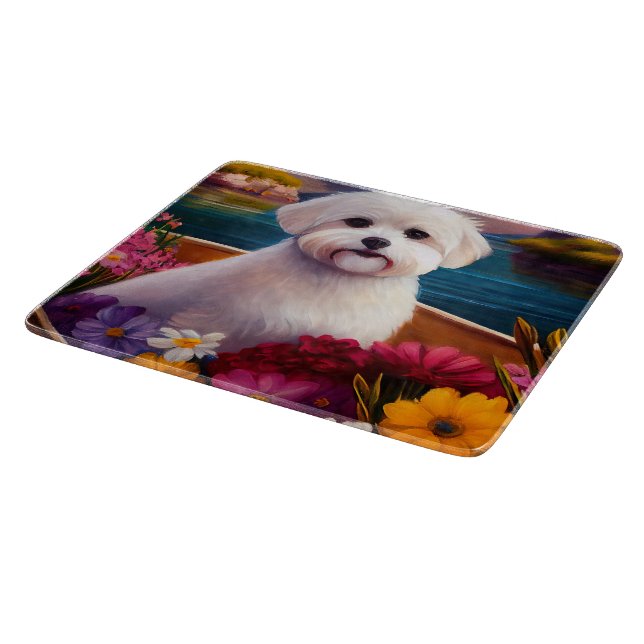 Maltese on a Paddle: A Scenic Adventure Cutting Board (Corner)
