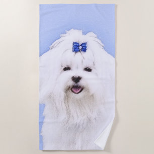 Maltese Painting - Cute Original Dog Art Beach Towel