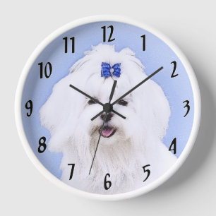 Maltese Painting - Cute Original Dog Art Clock